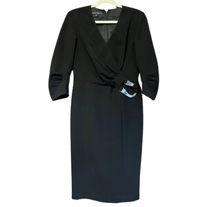 Lafayette 148 Black and Silver Wrap Style Sheath Dress Size 10